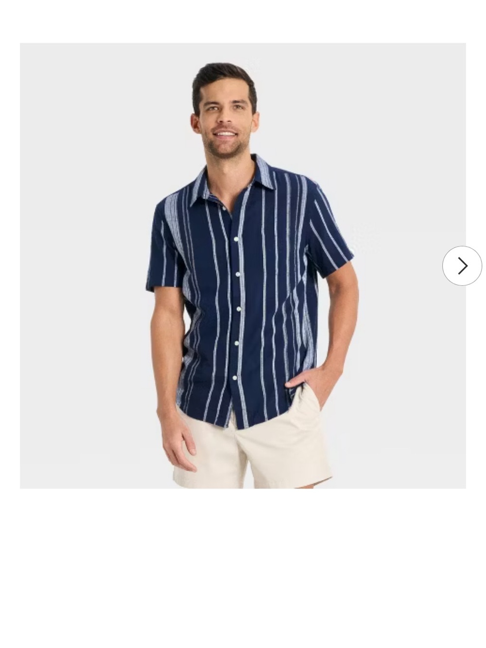Men's Navy Vertical Stripe Short Sleeve Shirt - Casual Button-Up (S)
